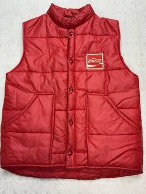 Vintage Weathercaster Puffer Vest Coca Cola Branded Size Small EUC Made USA